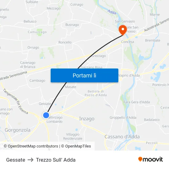 Gessate to Trezzo Sull' Adda map