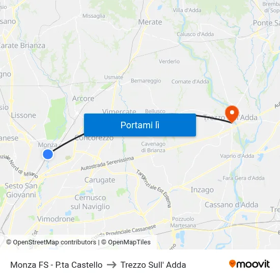 Monza FS - P.ta Castello to Trezzo Sull' Adda map