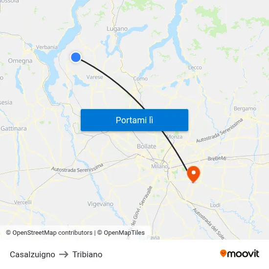 Casalzuigno to Tribiano map