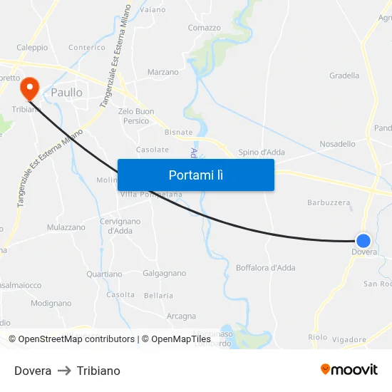 Dovera to Tribiano map