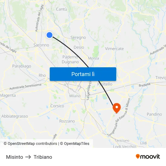 Misinto to Tribiano map