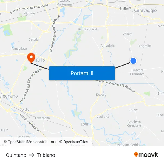 Quintano to Tribiano map