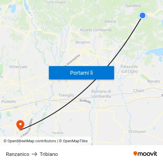 Ranzanico to Tribiano map
