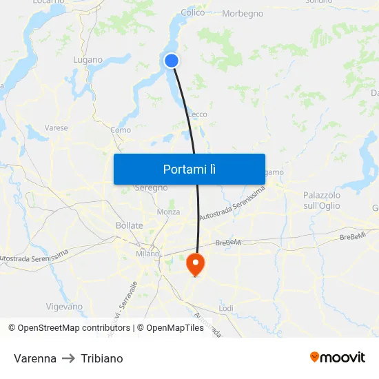 Varenna to Tribiano map