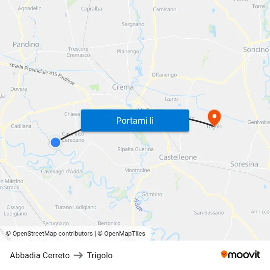 Abbadia Cerreto to Trigolo map