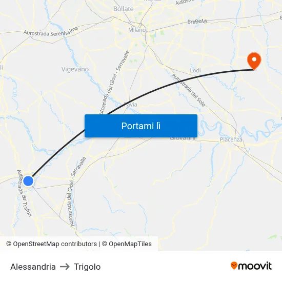 Alessandria to Trigolo map