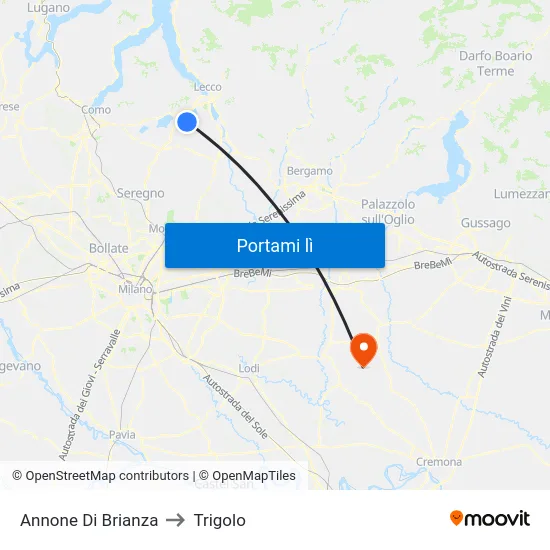 Annone Di Brianza to Trigolo map