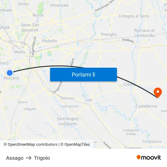 Assago to Trigolo map