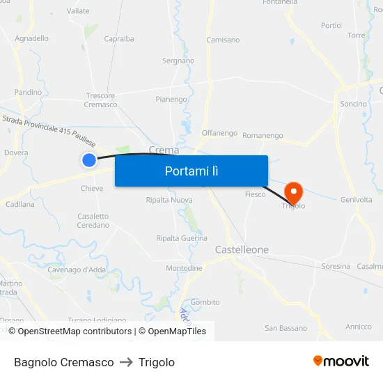 Bagnolo Cremasco to Trigolo map