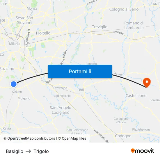 Basiglio to Trigolo map
