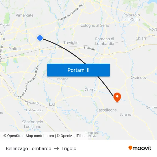 Bellinzago Lombardo to Trigolo map