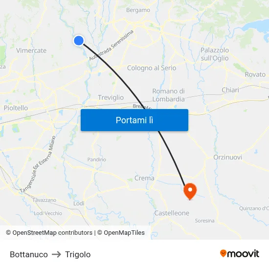 Bottanuco to Trigolo map