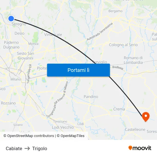 Cabiate to Trigolo map
