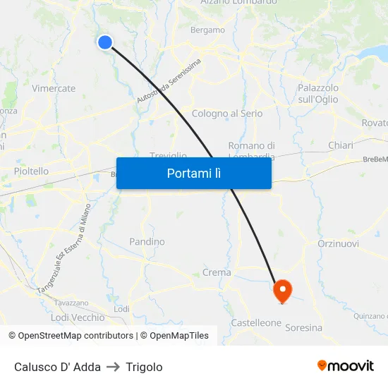Calusco D' Adda to Trigolo map