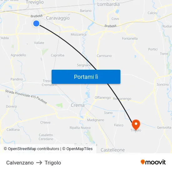 Calvenzano to Trigolo map