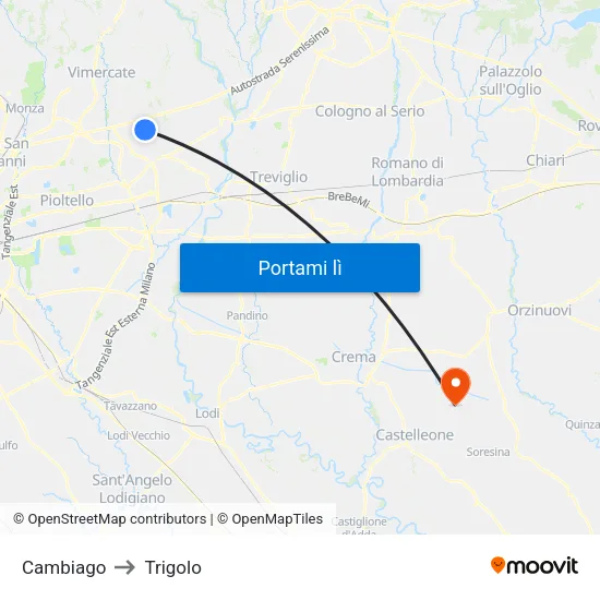 Cambiago to Trigolo map