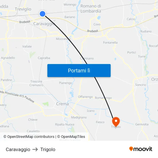 Caravaggio to Trigolo map