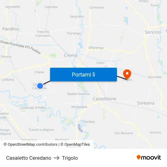 Casaletto Ceredano to Trigolo map