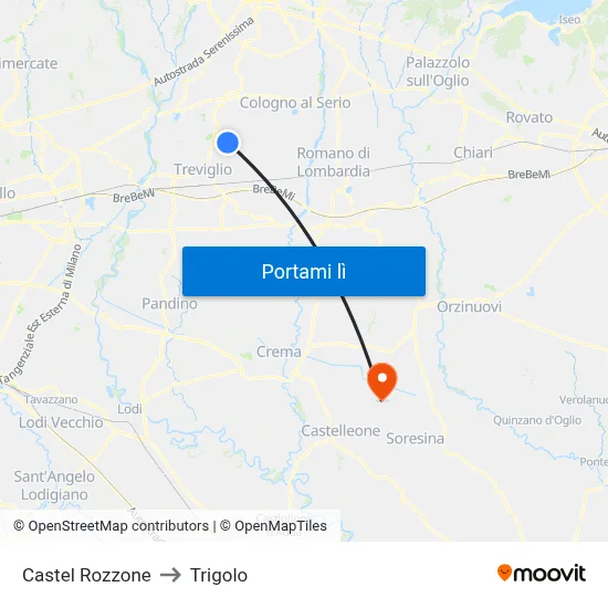 Castel Rozzone to Trigolo map