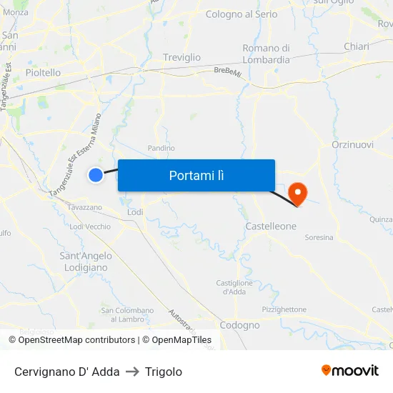 Cervignano D' Adda to Trigolo map