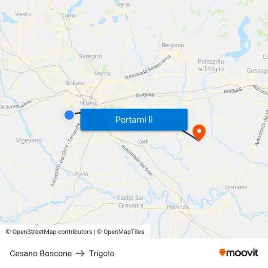 Cesano Boscone to Trigolo map