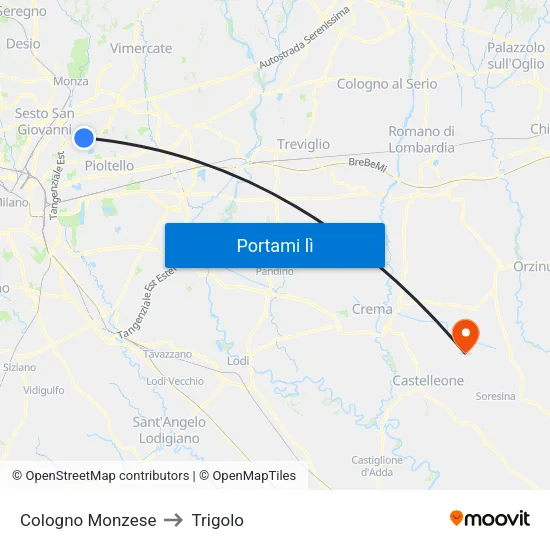 Cologno Monzese to Trigolo map