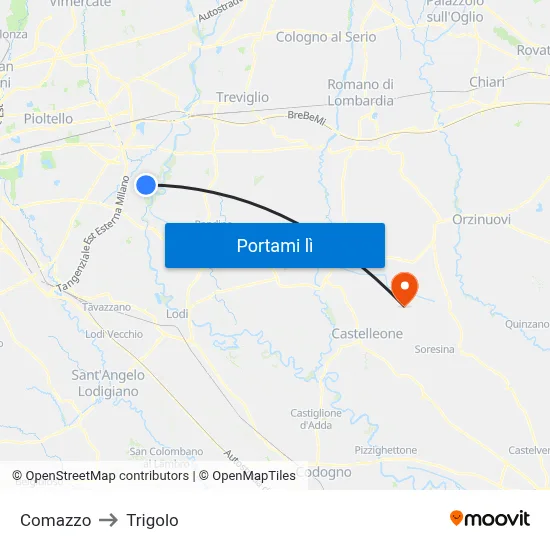 Comazzo to Trigolo map