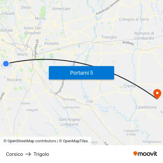 Corsico to Trigolo map