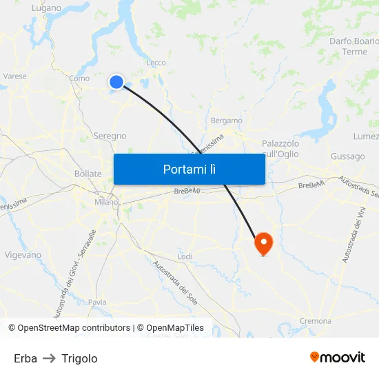Erba to Trigolo map