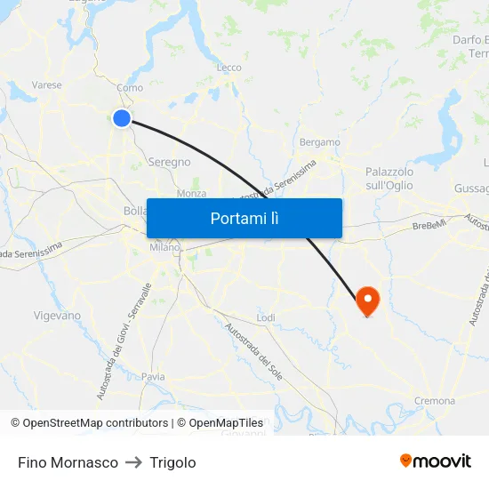 Fino Mornasco to Trigolo map