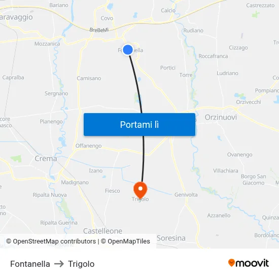 Fontanella to Trigolo map
