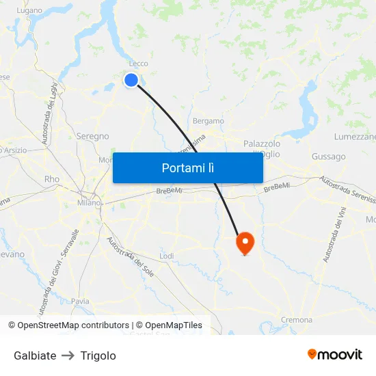 Galbiate to Trigolo map