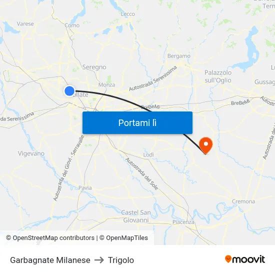 Garbagnate Milanese to Trigolo map