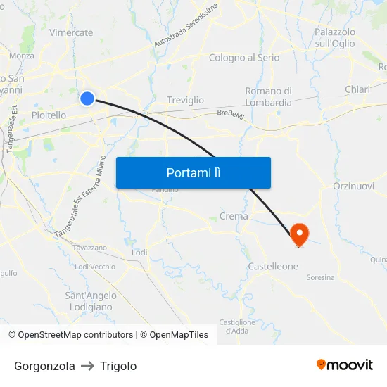 Gorgonzola to Trigolo map