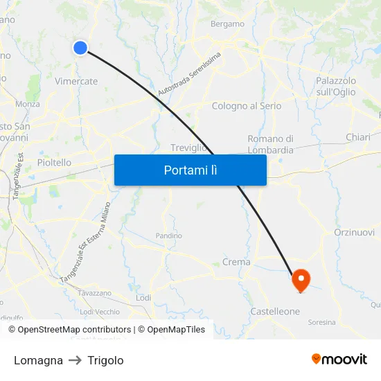 Lomagna to Trigolo map