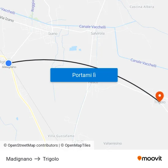 Madignano to Trigolo map