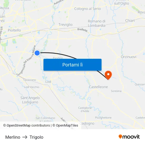 Merlino to Trigolo map