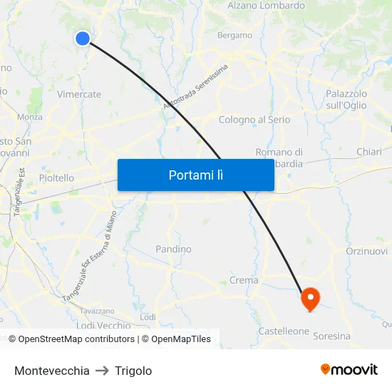 Montevecchia to Trigolo map