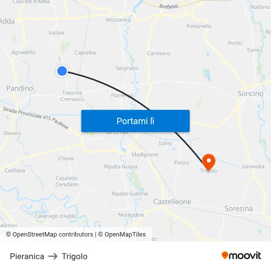 Pieranica to Trigolo map