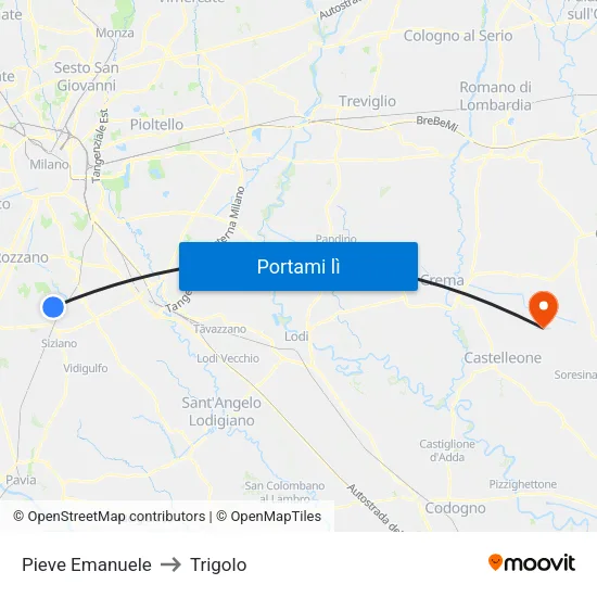 Pieve Emanuele to Trigolo map