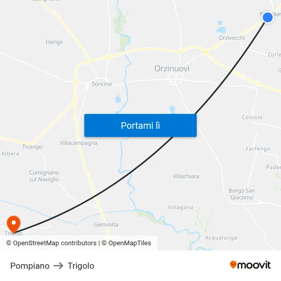 Pompiano to Trigolo map