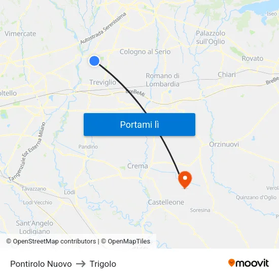 Pontirolo Nuovo to Trigolo map