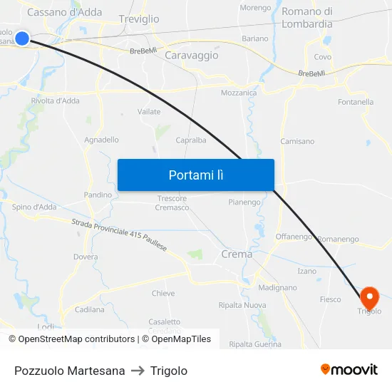 Pozzuolo Martesana to Trigolo map