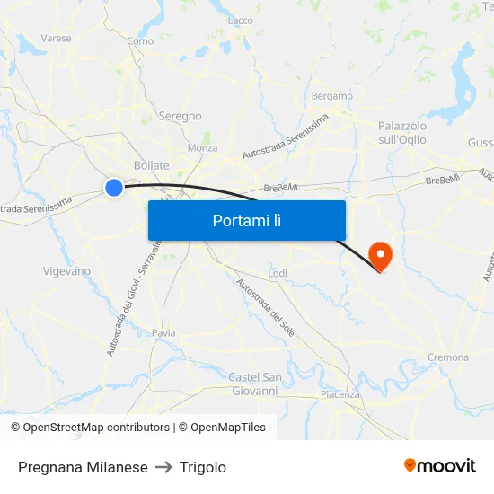 Pregnana Milanese to Trigolo map