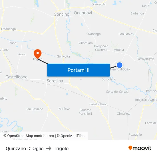 Quinzano D' Oglio to Trigolo map