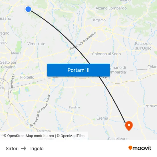 Sirtori to Trigolo map