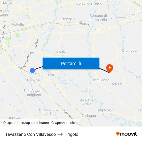 Tavazzano Con Villavesco to Trigolo map