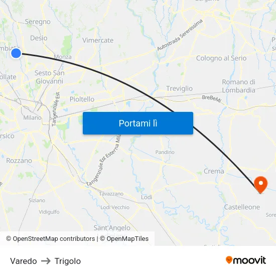 Varedo to Trigolo map