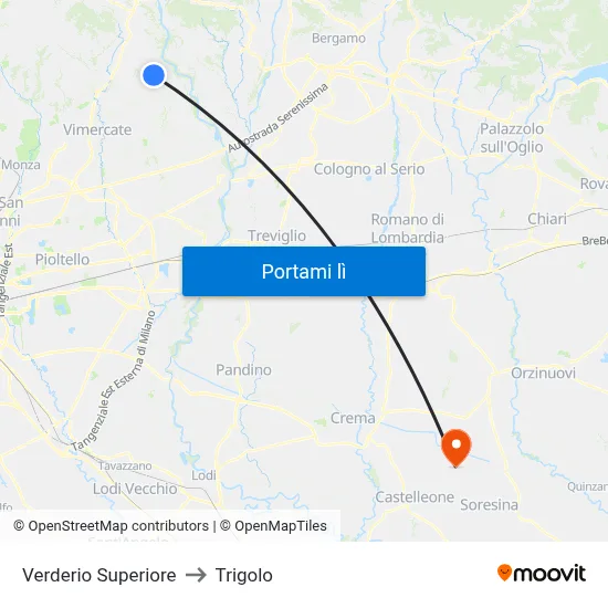 Verderio Superiore to Trigolo map
