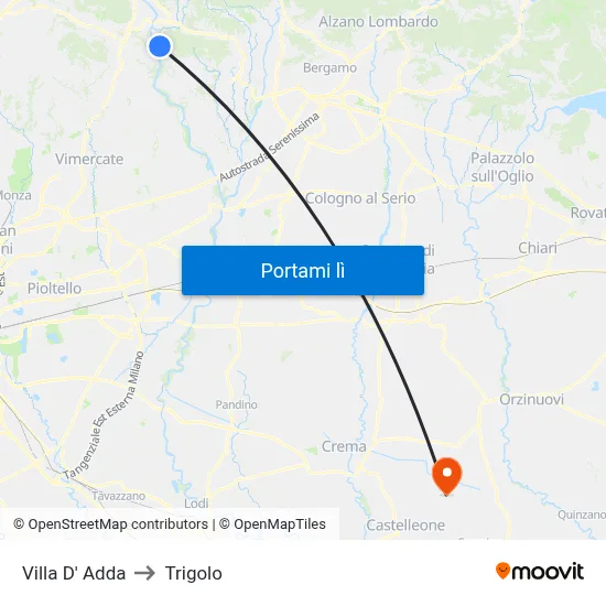 Villa D' Adda to Trigolo map